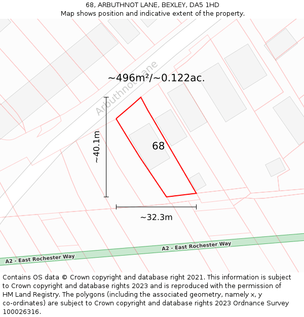 68, ARBUTHNOT LANE, BEXLEY, DA5 1HD: Plot and title map