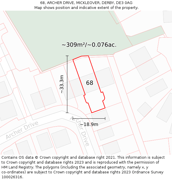 68, ARCHER DRIVE, MICKLEOVER, DERBY, DE3 0AG: Plot and title map