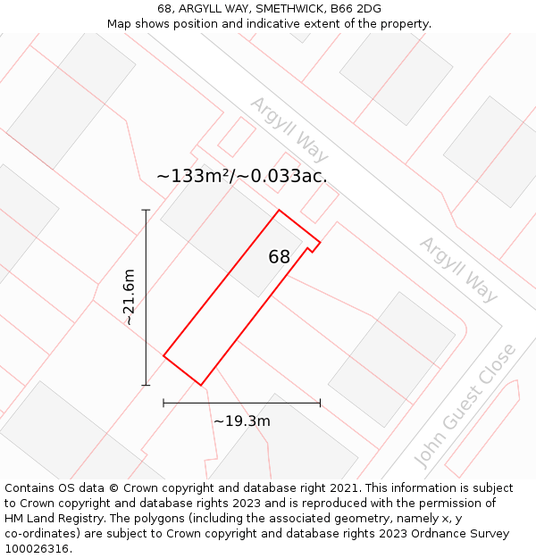 68, ARGYLL WAY, SMETHWICK, B66 2DG: Plot and title map