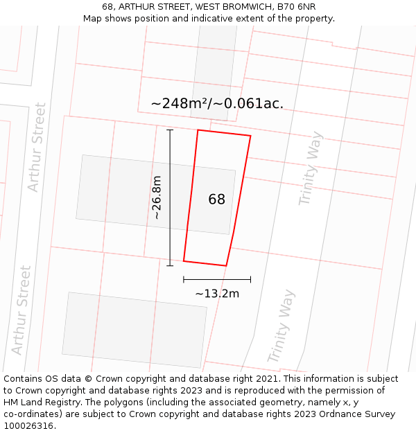 68, ARTHUR STREET, WEST BROMWICH, B70 6NR: Plot and title map
