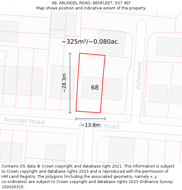 68, ARUNDEL ROAD, BENFLEET, SS7 4EF: Plot and title map