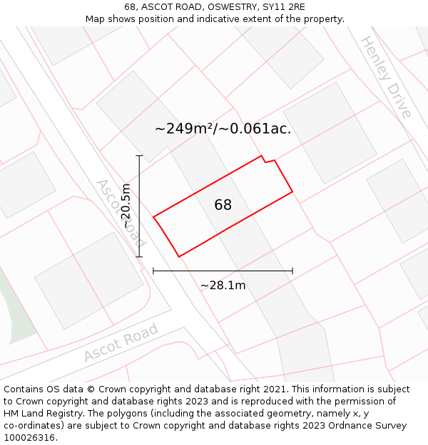 68, ASCOT ROAD, OSWESTRY, SY11 2RE: Plot and title map