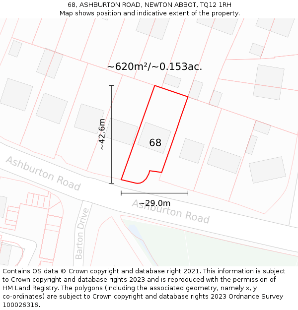 68, ASHBURTON ROAD, NEWTON ABBOT, TQ12 1RH: Plot and title map