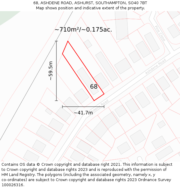 68, ASHDENE ROAD, ASHURST, SOUTHAMPTON, SO40 7BT: Plot and title map