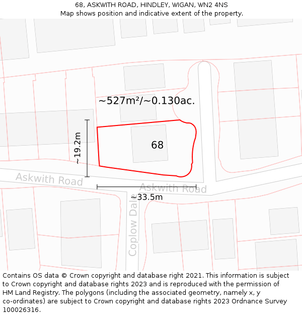 68, ASKWITH ROAD, HINDLEY, WIGAN, WN2 4NS: Plot and title map