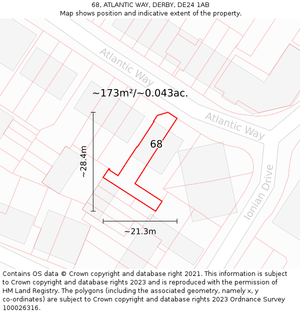 68, ATLANTIC WAY, DERBY, DE24 1AB: Plot and title map