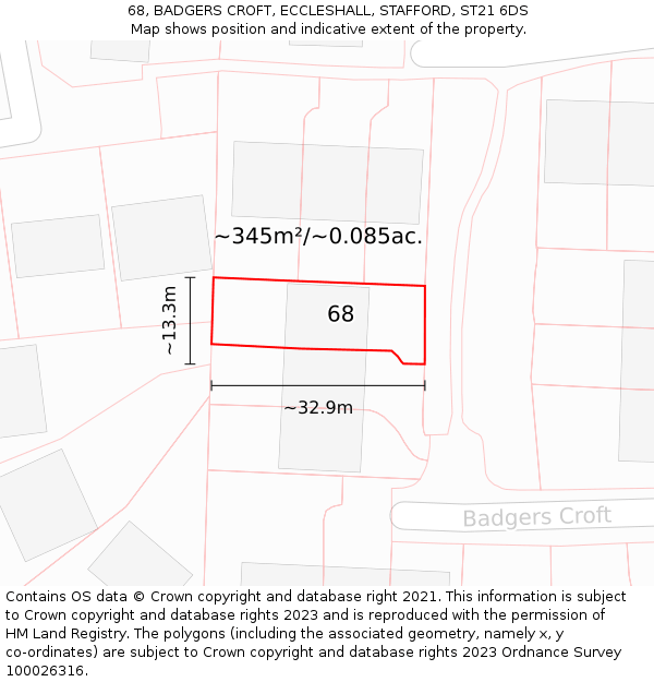 68, BADGERS CROFT, ECCLESHALL, STAFFORD, ST21 6DS: Plot and title map