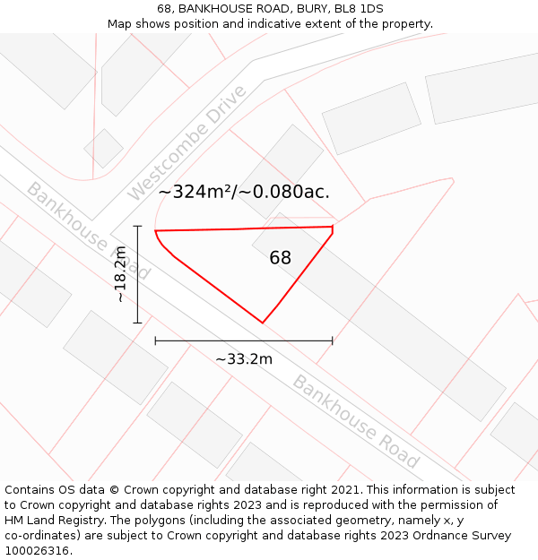 68, BANKHOUSE ROAD, BURY, BL8 1DS: Plot and title map