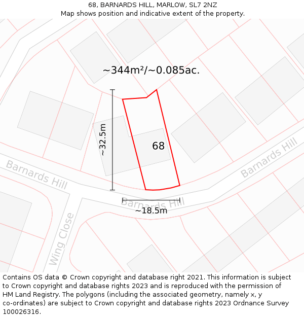 68, BARNARDS HILL, MARLOW, SL7 2NZ: Plot and title map