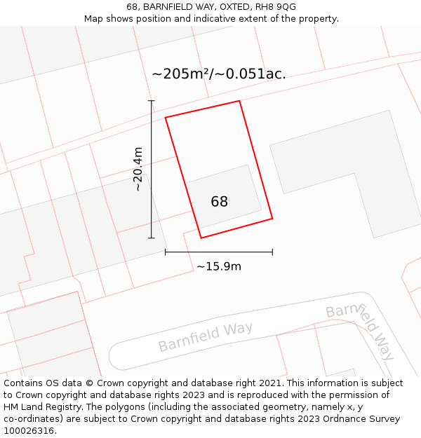 68, BARNFIELD WAY, OXTED, RH8 9QG: Plot and title map