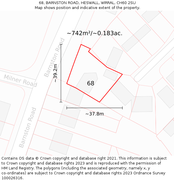 68, BARNSTON ROAD, HESWALL, WIRRAL, CH60 2SU: Plot and title map