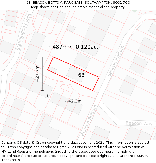 68, BEACON BOTTOM, PARK GATE, SOUTHAMPTON, SO31 7GQ: Plot and title map