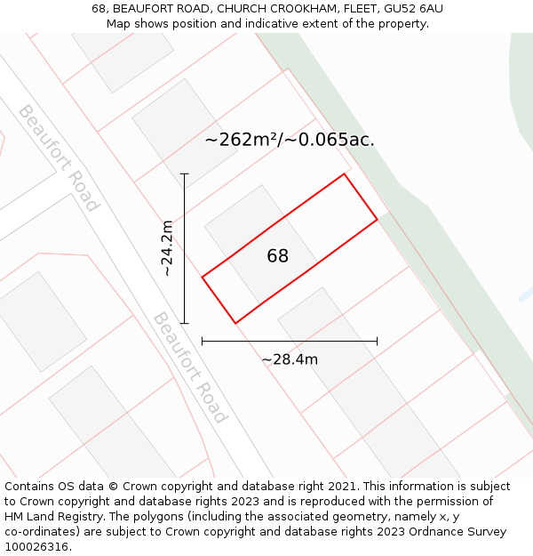68, BEAUFORT ROAD, CHURCH CROOKHAM, FLEET, GU52 6AU: Plot and title map
