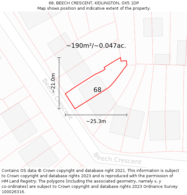 68, BEECH CRESCENT, KIDLINGTON, OX5 1DP: Plot and title map