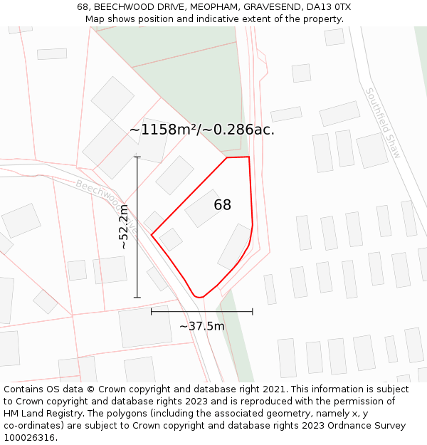 68, BEECHWOOD DRIVE, MEOPHAM, GRAVESEND, DA13 0TX: Plot and title map