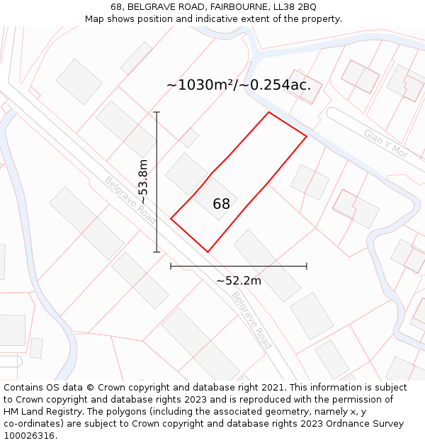 68, BELGRAVE ROAD, FAIRBOURNE, LL38 2BQ: Plot and title map