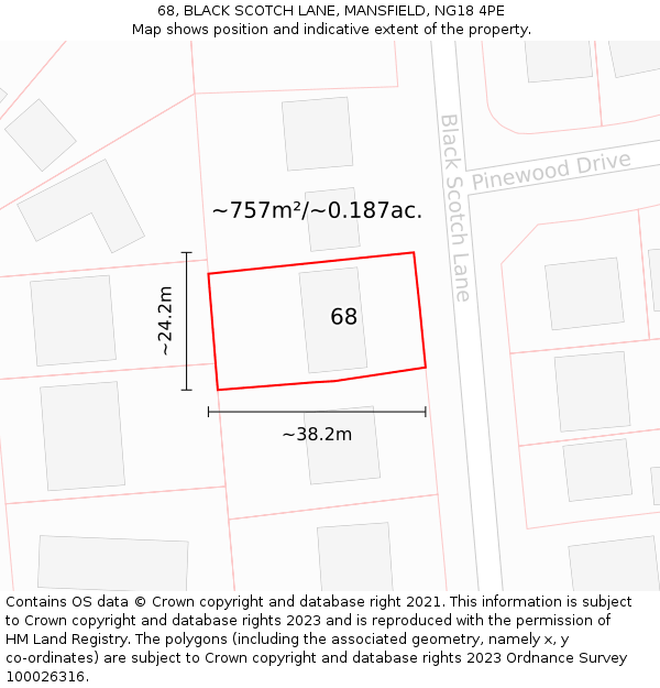 68, BLACK SCOTCH LANE, MANSFIELD, NG18 4PE: Plot and title map
