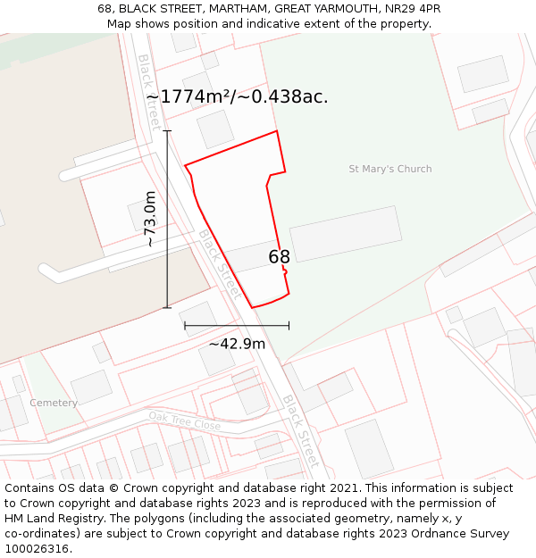 68, BLACK STREET, MARTHAM, GREAT YARMOUTH, NR29 4PR: Plot and title map