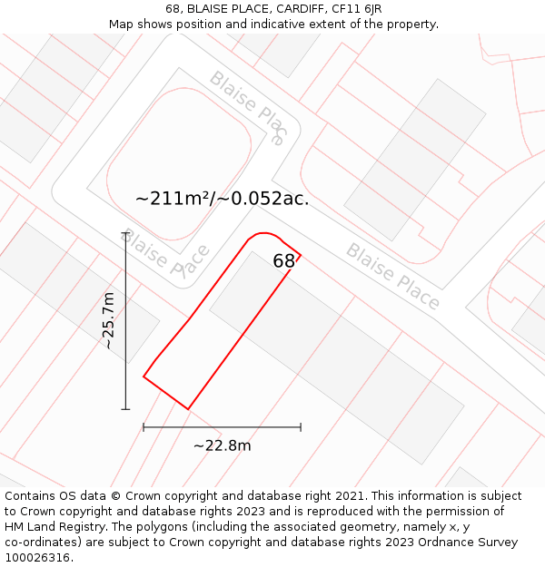 68, BLAISE PLACE, CARDIFF, CF11 6JR: Plot and title map