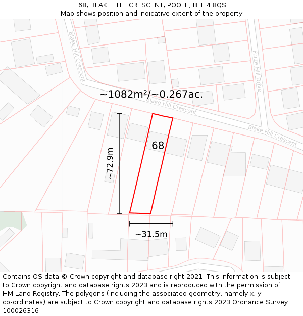 68, BLAKE HILL CRESCENT, POOLE, BH14 8QS: Plot and title map