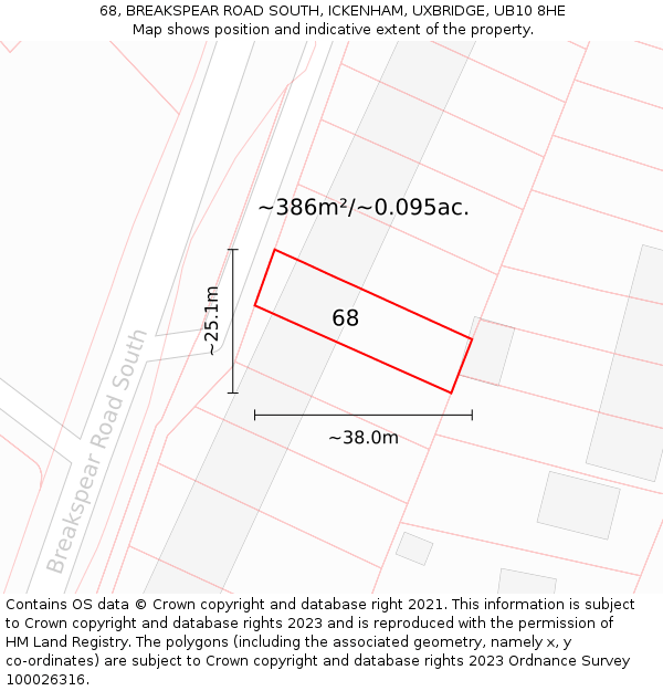 68, BREAKSPEAR ROAD SOUTH, ICKENHAM, UXBRIDGE, UB10 8HE: Plot and title map