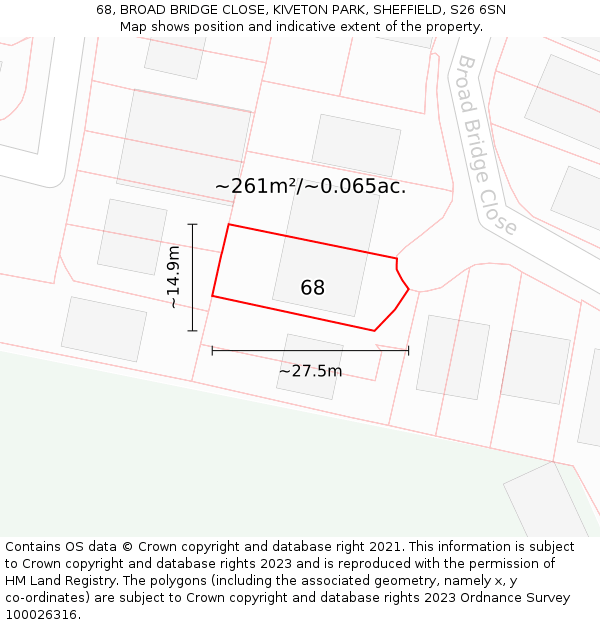 68, BROAD BRIDGE CLOSE, KIVETON PARK, SHEFFIELD, S26 6SN: Plot and title map
