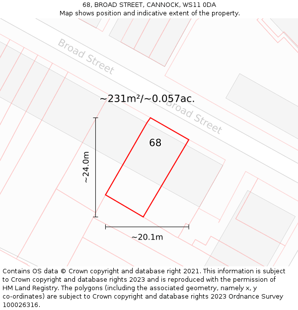 68, BROAD STREET, CANNOCK, WS11 0DA: Plot and title map