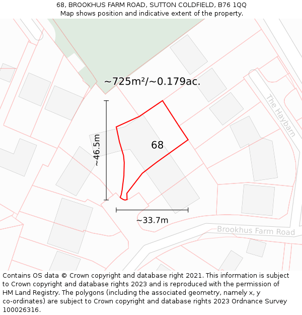 68, BROOKHUS FARM ROAD, SUTTON COLDFIELD, B76 1QQ: Plot and title map