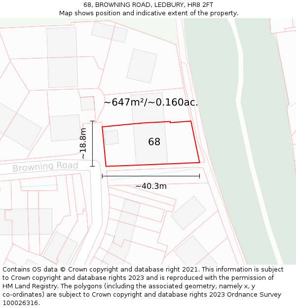 68, BROWNING ROAD, LEDBURY, HR8 2FT: Plot and title map