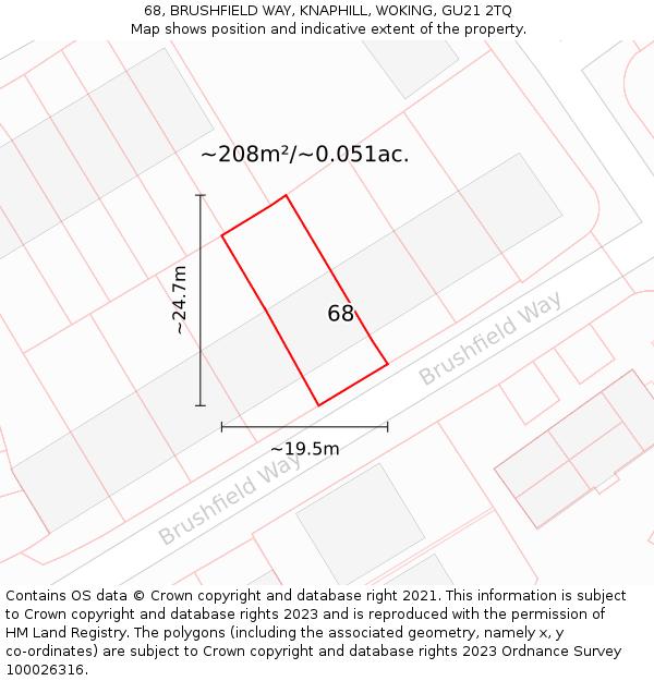 68, BRUSHFIELD WAY, KNAPHILL, WOKING, GU21 2TQ: Plot and title map