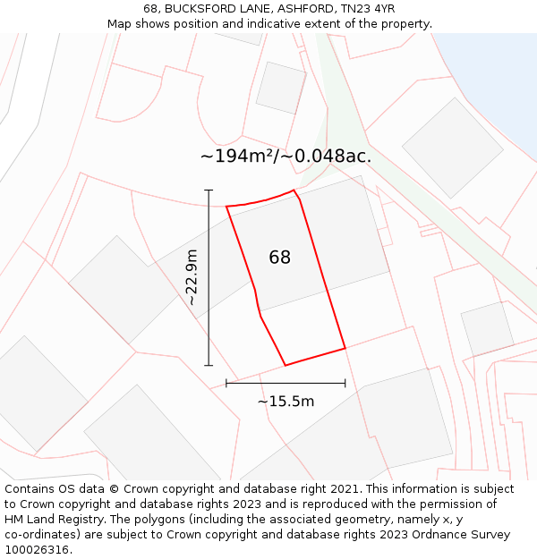 68, BUCKSFORD LANE, ASHFORD, TN23 4YR: Plot and title map