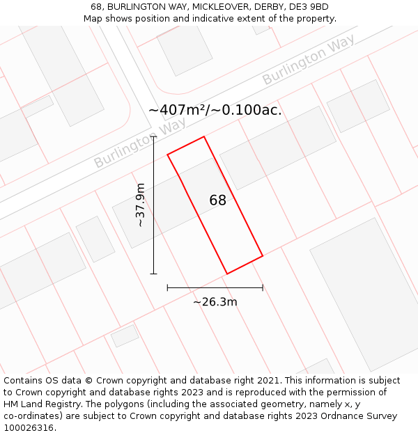 68, BURLINGTON WAY, MICKLEOVER, DERBY, DE3 9BD: Plot and title map