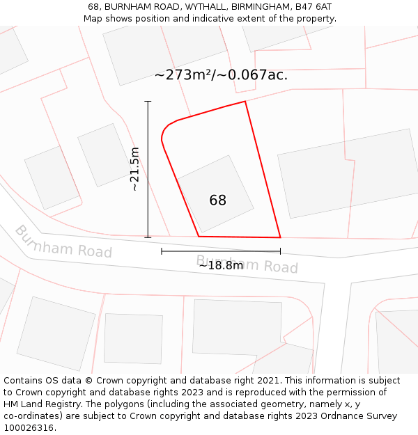 68, BURNHAM ROAD, WYTHALL, BIRMINGHAM, B47 6AT: Plot and title map