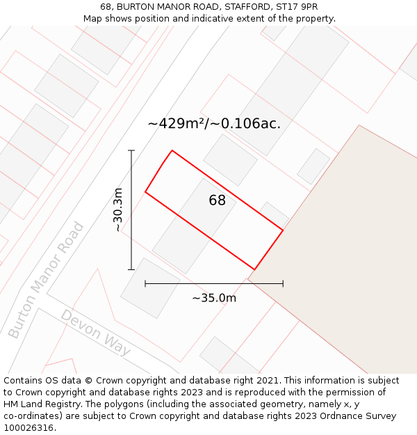 68, BURTON MANOR ROAD, STAFFORD, ST17 9PR: Plot and title map