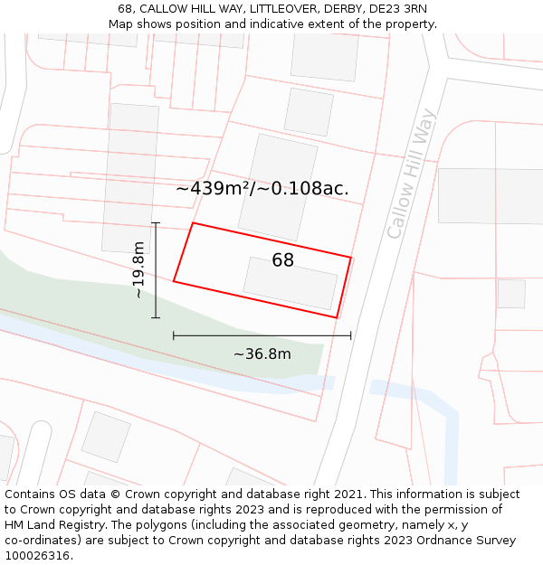 68, CALLOW HILL WAY, LITTLEOVER, DERBY, DE23 3RN: Plot and title map