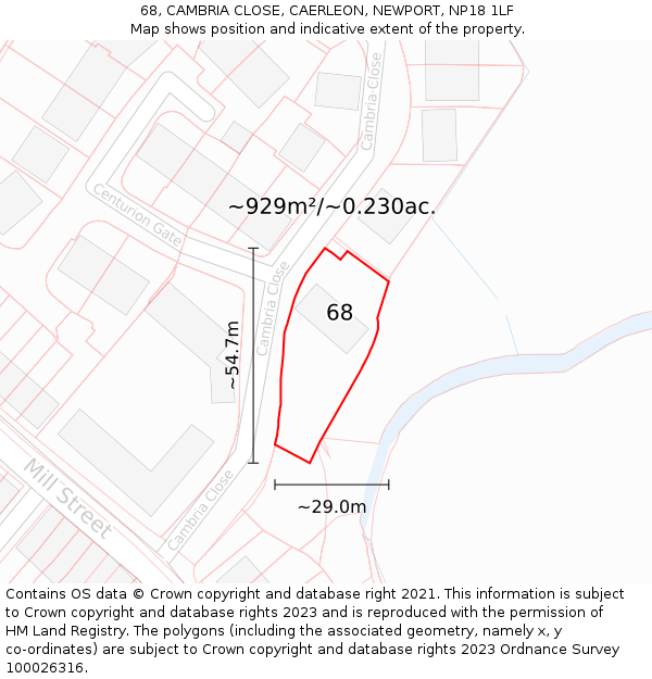68, CAMBRIA CLOSE, CAERLEON, NEWPORT, NP18 1LF: Plot and title map