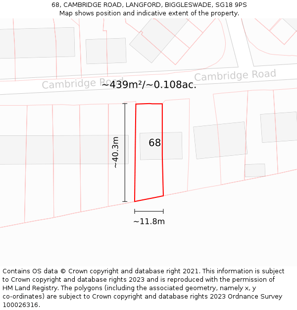 68, CAMBRIDGE ROAD, LANGFORD, BIGGLESWADE, SG18 9PS: Plot and title map
