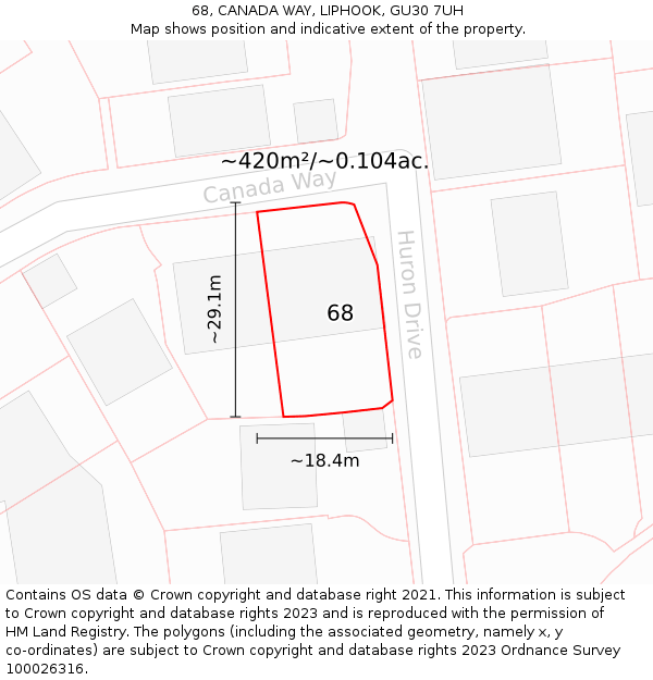 68, CANADA WAY, LIPHOOK, GU30 7UH: Plot and title map
