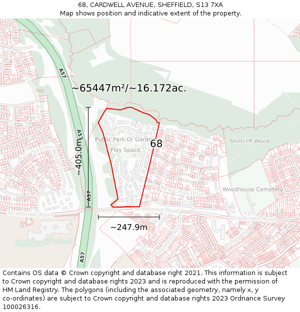 68, CARDWELL AVENUE, SHEFFIELD, S13 7XA: Plot and title map