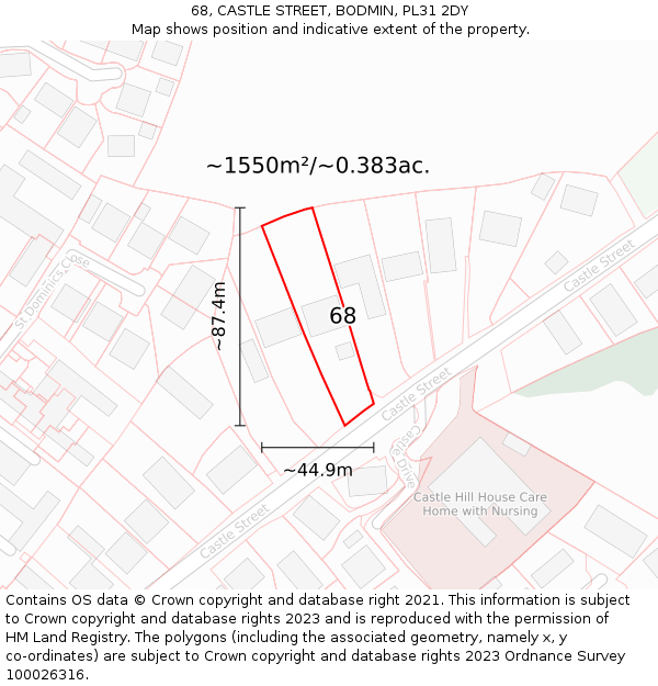 68, CASTLE STREET, BODMIN, PL31 2DY: Plot and title map