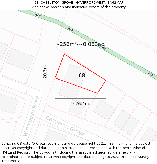 68, CASTLETON GROVE, HAVERFORDWEST, SA62 4AF: Plot and title map