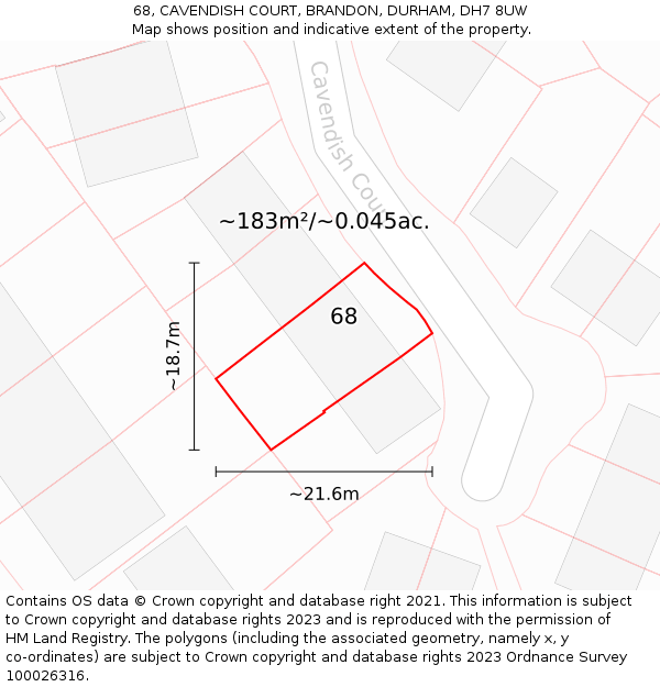 68, CAVENDISH COURT, BRANDON, DURHAM, DH7 8UW: Plot and title map