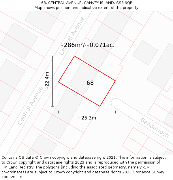 68, CENTRAL AVENUE, CANVEY ISLAND, SS8 9QR: Plot and title map