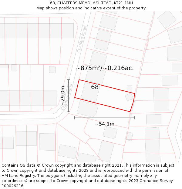 68, CHAFFERS MEAD, ASHTEAD, KT21 1NH: Plot and title map