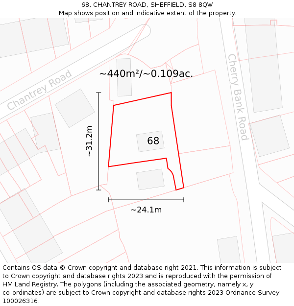 68, CHANTREY ROAD, SHEFFIELD, S8 8QW: Plot and title map