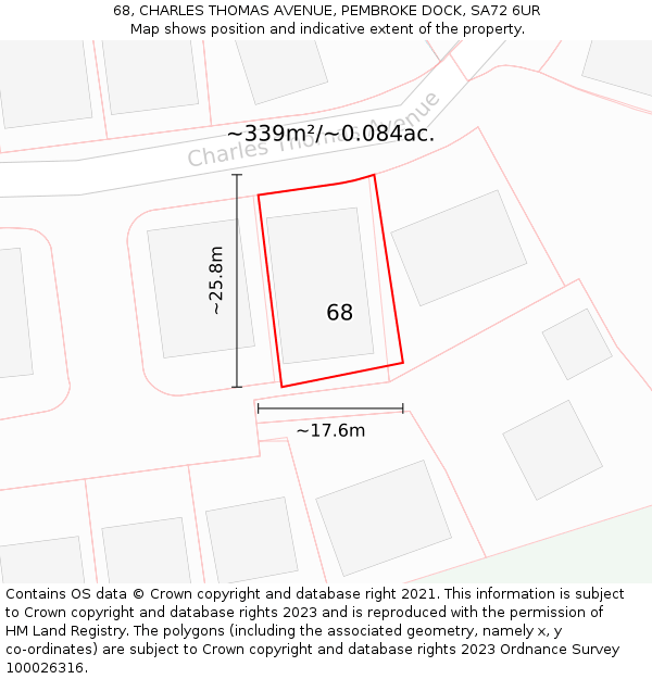 68, CHARLES THOMAS AVENUE, PEMBROKE DOCK, SA72 6UR: Plot and title map