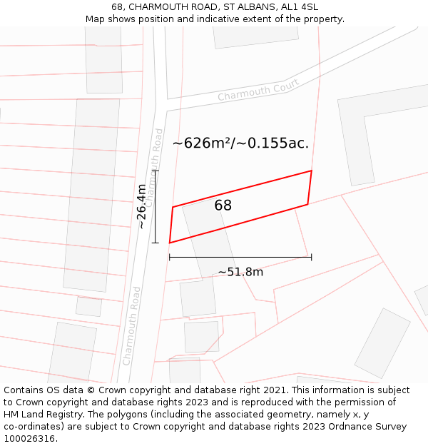 68, CHARMOUTH ROAD, ST ALBANS, AL1 4SL: Plot and title map