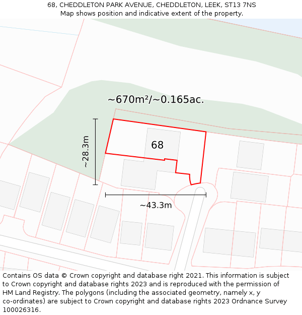 68, CHEDDLETON PARK AVENUE, CHEDDLETON, LEEK, ST13 7NS: Plot and title map