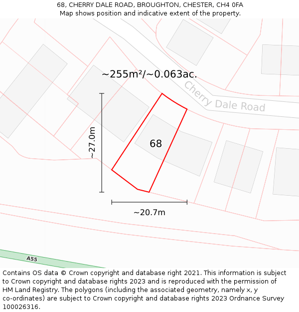 68, CHERRY DALE ROAD, BROUGHTON, CHESTER, CH4 0FA: Plot and title map