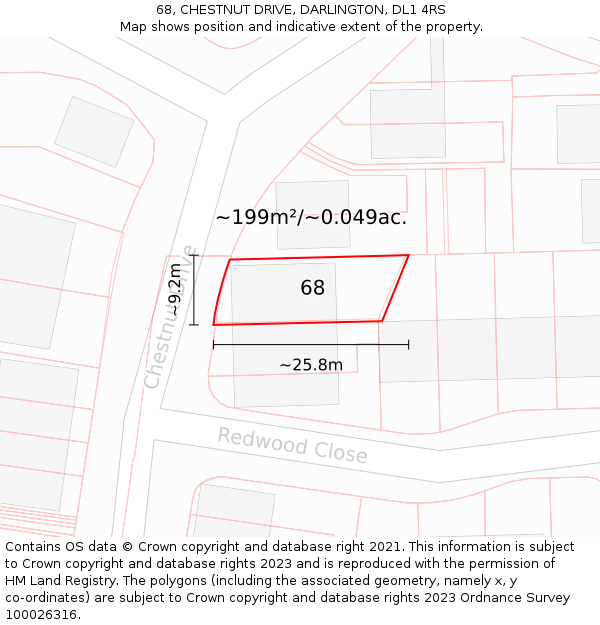 68, CHESTNUT DRIVE, DARLINGTON, DL1 4RS: Plot and title map